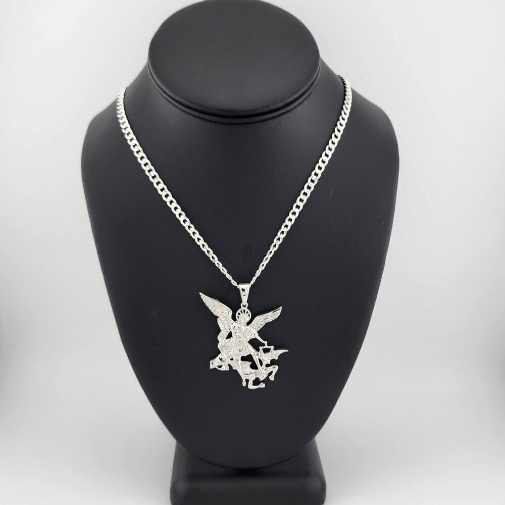 Brand New Sterling Silver 925 Saint Michael Necklace - Picture 4 of 12